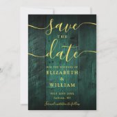 Save The Date Emerald Green Gold Rustic Barn Wood Mariage photo (Devant)