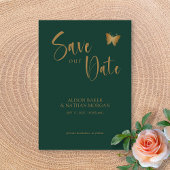 Save The Date Emerald Green & Gold Script avec Parties scintilla