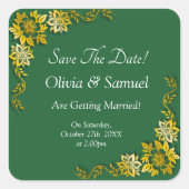 Save The Date - Emerald Green & Gold Vierkante Sticker (Voorkant)