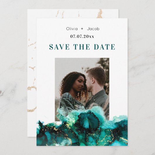 Save The Date Emerald Green Jewel Tone Wedding Enregistrer la da (Devant / Derrière)