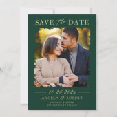Save The Date Emerald Green Luxury Gold Brush Stroke Photo Frame (Devant)