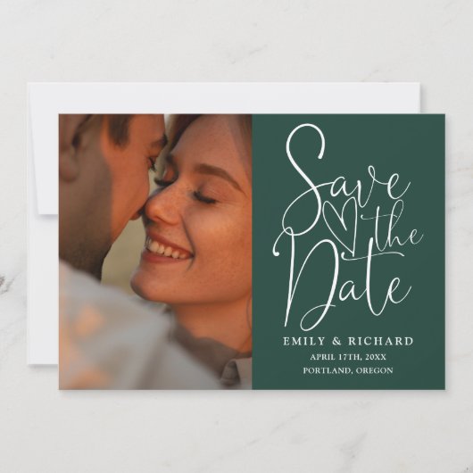 Save The Date Emerald Green Mariage 2 Photo Élégant Script (Devant)