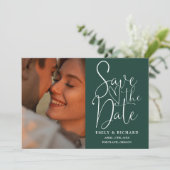 Save The Date Emerald Green Mariage 2 Photo Élégant Script (Debout devant)