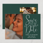 Save The Date Emerald Green Mariage 2 Photo Élégant Script (Devant / Derrière)