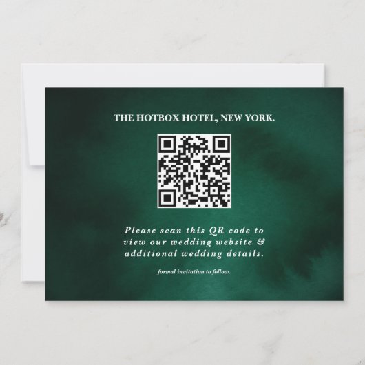 Save The Date Emerald Green Modern Elegant PHOTO QR Code (Dos)