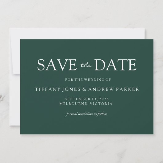 Save The Date Emerald Green Moderne Mariage simple (Devant)