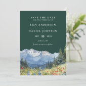 Save The Date Emerald Green Mountain Wildflower Floral Wedding (Debout devant)