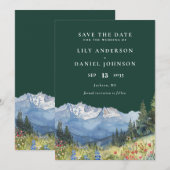 Save The Date Emerald Green Mountain Wildflower Floral Wedding (Devant / Derrière)