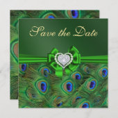 Save The Date Emerald Green Peacock Enregistrer la date (Devant / Derrière)