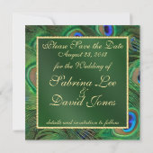 Save The Date Emerald Green Peacock Enregistrer la date (Dos)
