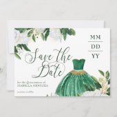 Save The Date Emerald Green Peony blanc Quinceanera Princess (Devant)