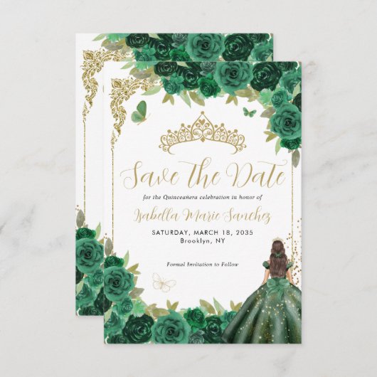 Save The Date Emerald Green Princess Quinceañera Anniversaire (Devant / Derrière)