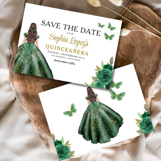 Save The Date Emerald Green Princess Quinceañera Enregistrer la 