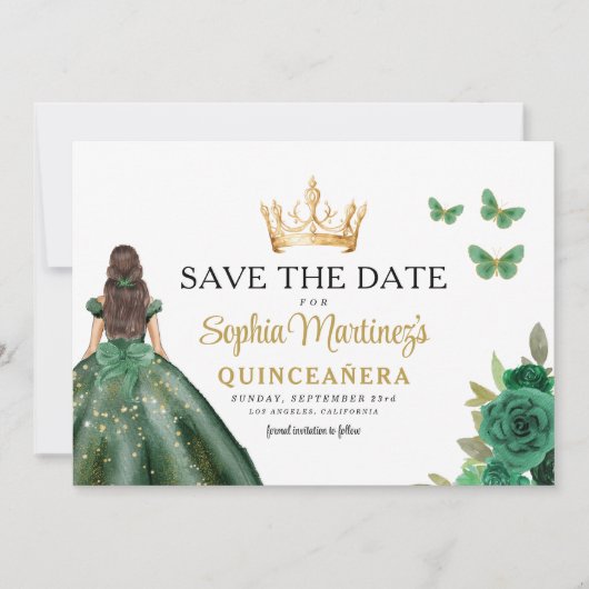 Save The Date Emerald Green Princess Quinceañera Enregistrer la (Devant)