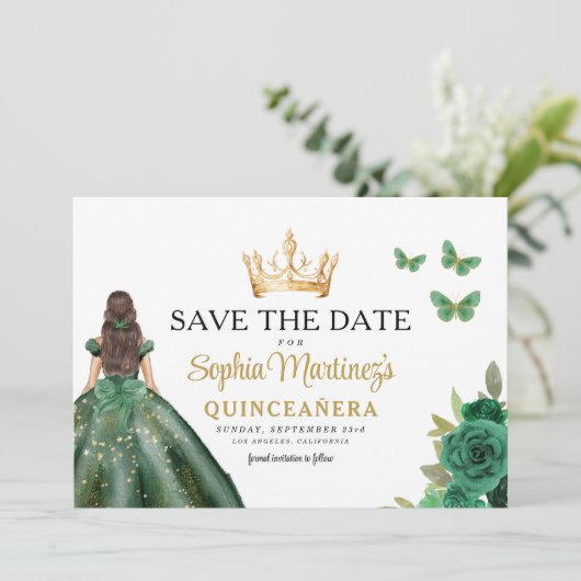 Save The Date Emerald Green Princess Quinceañera Enregistrer la (Debout devant)