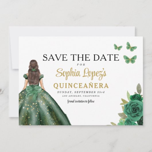Save The Date Emerald Green Princess Quinceañera Enregistrer la  (Devant)