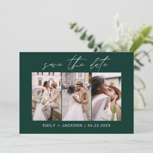 Save The Date Emerald Green QR Code Enregistrer la date Modern 3 (Debout devant)