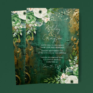 Save The Date Emerald Green Romantic Floral Mariage