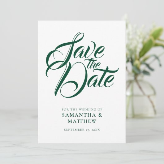 Save The Date Emerald Green Rustic Sauvegarder La Date Invitatio (Debout devant)