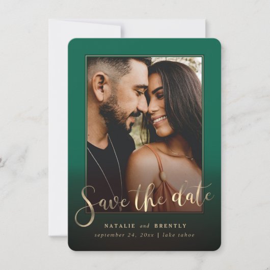 Save The Date Emerald Green Script & Marble Photo Overlay (Devant)