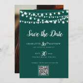 Save The Date Emerald Green String Lights Script moderne Enregis (Devant / Derrière)