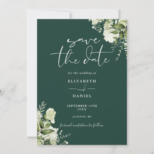 Save The Date Emerald Greenery Floral QR Code Mariage (Devant)