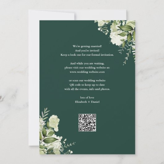 Save The Date Emerald Greenery Floral QR Code Mariage (Dos)