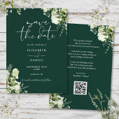 Save The Date Emerald Greenery Floral QR Code Mariage