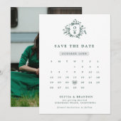 Save The Date Emerald Greenery Mariage botanique Vintage (Devant / Derrière)