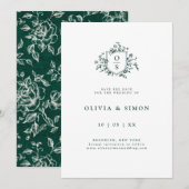 Save The Date Emerald Greenery Mariage botanique Vintage (Devant / Derrière)