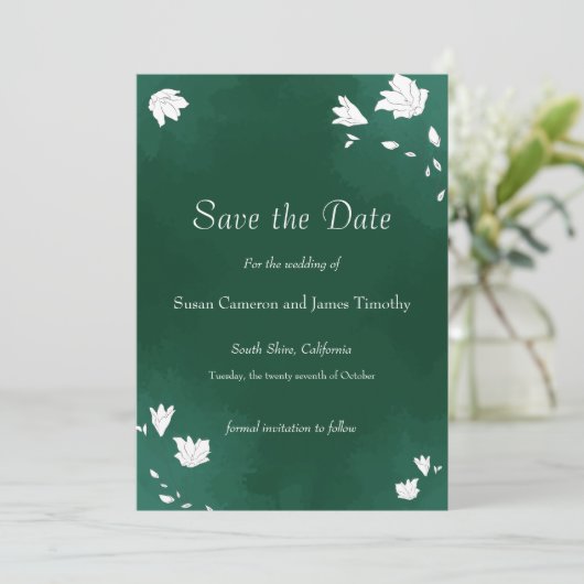 Save The Date Emerald Mariage aquarelle floral Enregistrer la da (Debout devant)