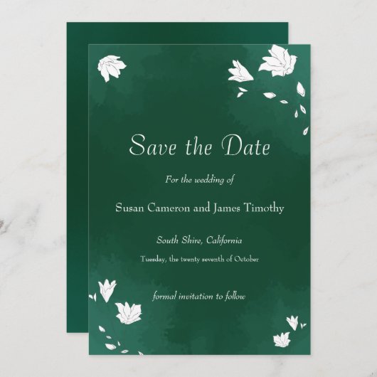Save The Date Emerald Mariage aquarelle floral Enregistrer la da (Devant / Derrière)