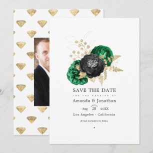Save The Date Émeraude foncée et or floral mariage, Sauvegarder