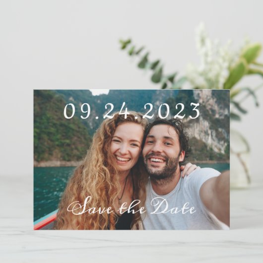 Save The Date Émeraude moderne vert et photo QR Code Mariage (Debout devant)