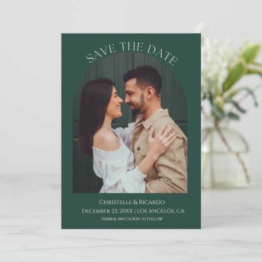 Save The Date Émeraude vert Mariage monogramme Enregistrer la da (Debout devant)