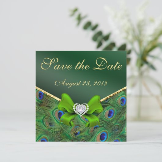 Save The Date Émeraude vert Peacock Enregistrer la date (Debout devant)