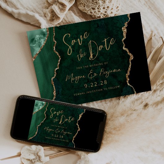Save The Date Émeraude Verte Agate Écriture Mariage Enregistrer