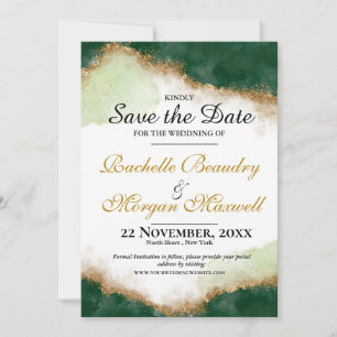 Save The Date Émeraude Verte & Noces de Mariage à l'Agate Or Sav