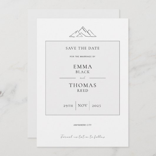 Save The Date EMMA Mountain Minimalist Dove Grey Enregistrer la  (Devant / Derrière)