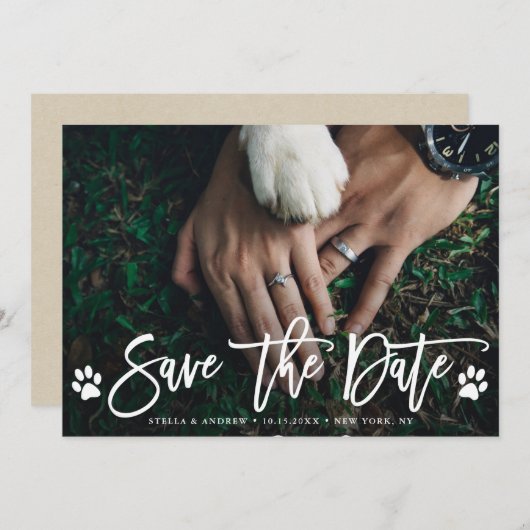 Save The Date Empreintes de pattes mariage Enregistrer la date C (Devant / Derrière)