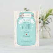 Save The Date En vichy rouge & Mint Mason Jar Enregistrer la dat (Debout devant)