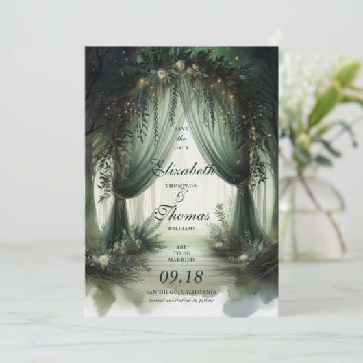 Save The Date Enchanted Forest Elegant Moody Dream Mariage photo (Debout devant)