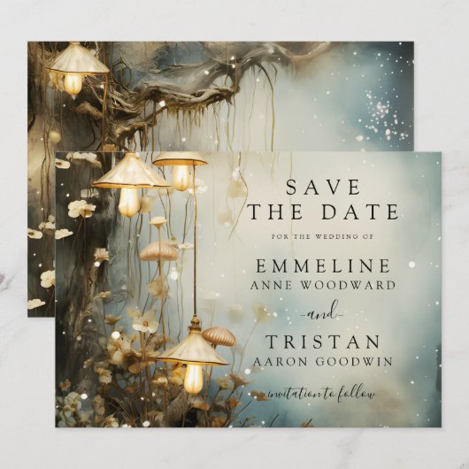 Save The Date Enchanted Forest Hanging Lanterns Wedding (Devant / Derrière)
