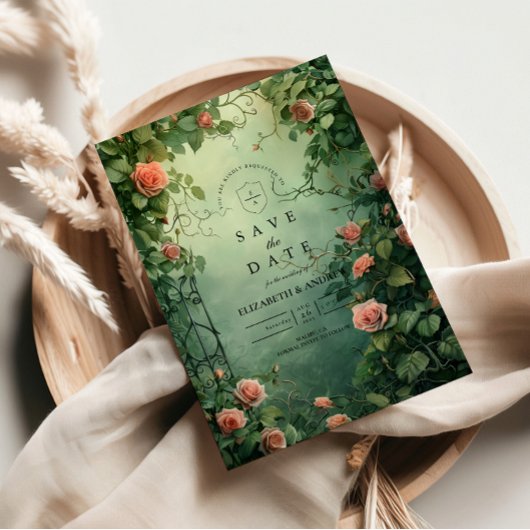Save The Date Enchanted Rose Garden Gate Wedding