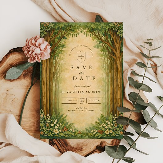 Save The Date Enchanted Woodland Arch Wedding