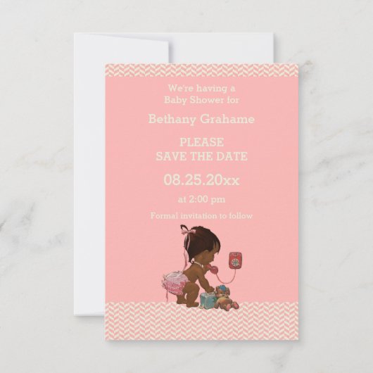 Save The Date Enfant Ethnique Sur Le Baby shower Téléphone Enreg (Dos)