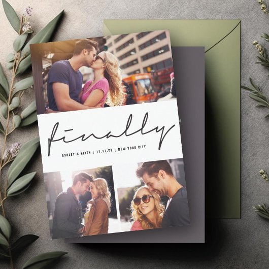 Save The Date Enfin Conception De Mariage Moderne 3-Photos Scrip