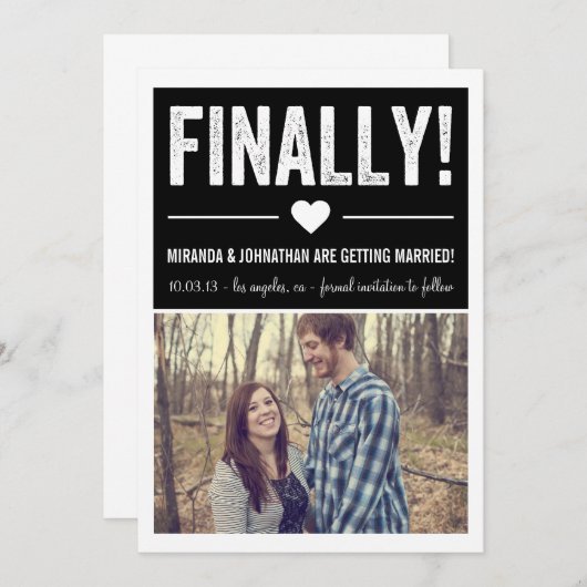 Save The Date Enfin - Photo noir Faire part Enregistrer la date (Devant / Derrière)