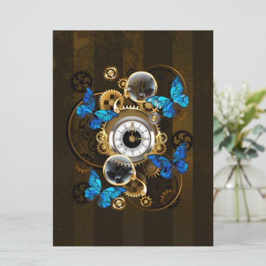 Save The Date Engrenages à vapeur et papillons bleus (Debout devant)