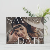 Save The Date Énoncé moderne | Photo horizontale (Debout devant)